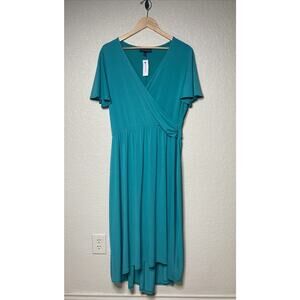 Lane Bryant Wrap Dress Surplice Neck Rouched Waist Stretch Teal Size 14/16